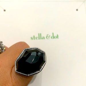 Stella & Dot silver & black stone adjustable ring